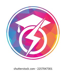 Flash student vector logo template. Education logo with graduation cap and thunder icon.