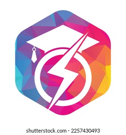 Flash student vector logo template. Education logo with graduation cap and thunder icon.