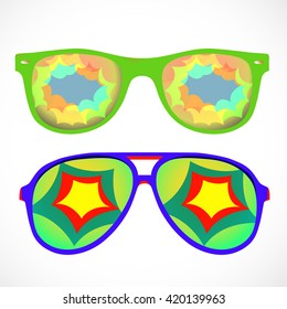 Flash sunglasses, colorful Pop style. Vector illustration of accessory - eyeglasses isolated.