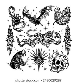 Flash tattoo animal art vector
