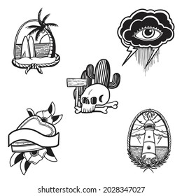 flash tattoo art vector set