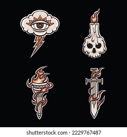 flash tattoo oldschool vector set 