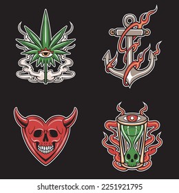 flash tattoo oldschool vector set