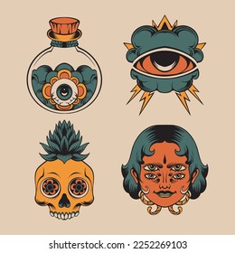 flash tattoo oldschool vector set