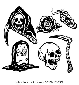 Flash Tattoo Skull Set Vector 