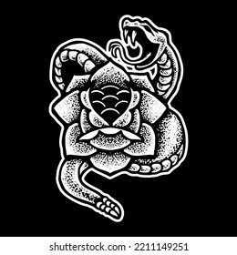 flash tattoo snake roses traditional old