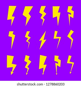 Flash and thunder icons. Isolated lightning bolt sign.