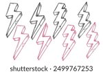 flash thunder lightning bolt hand drawn element set vector illustration