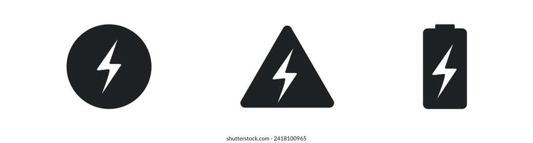 Flash thunder power icon. Flash lightning bolt icon Electric power icon symbol. Lightning, electric power vector design style. Symbol energy