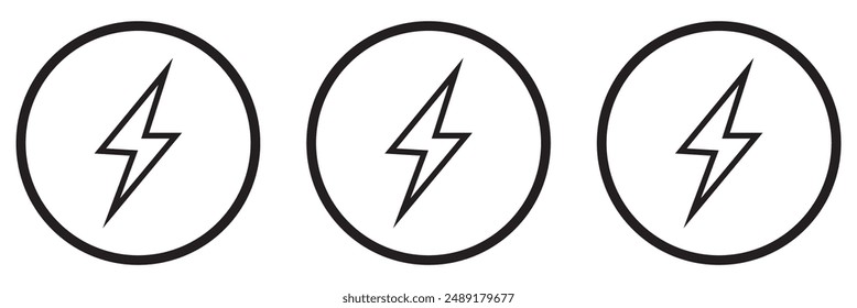 flash thunder power icon, Lightning bolt icon with thunder bolt - Electric power icon symbol in thin line, outline and stroke style for apps and website