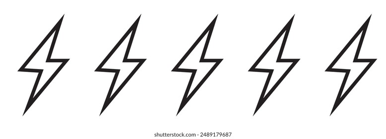 flash thunder power icon, Lightning bolt icon with thunder bolt - Electric power icon symbol in thin line, outline and stroke style for apps and website