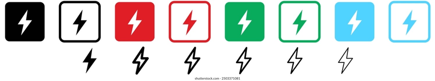 Flash thunder power icon, flash lightning bolt icon with thunder bolt - Electric power icon symbol - Power energy icon sign in filled, thin, line, outline and stroke style.