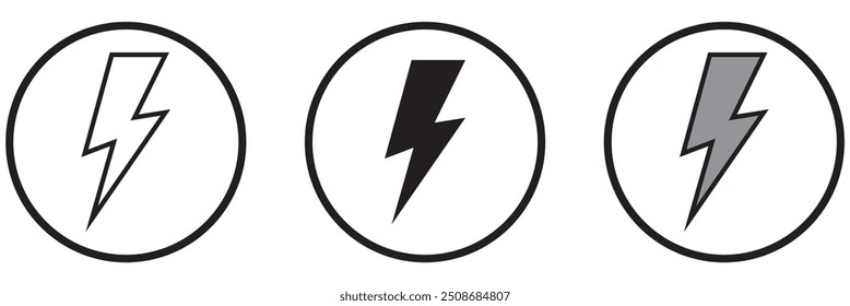 flash thunder power icon, flash lightning bolt icon with thunder bolt - Electric power icon symbol - Power energy icon sign in filled, thin, line, outline and stroke style for apps and website