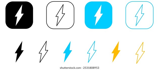 Icono de energía de trueno de destello, ícono de rayo de destello con perno de trueno - Iniciar sesión de ícono de energía eléctrica, delgado, línea, contorno y estilo de trazo para App y Sitio web.