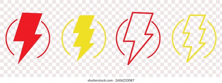 Flash thunder power icon, flash lightning bolt icon with thunder bolt - Electric power icon symbol - Power energy icon sign in filled, thin, line, outline and stroke style for apps and website