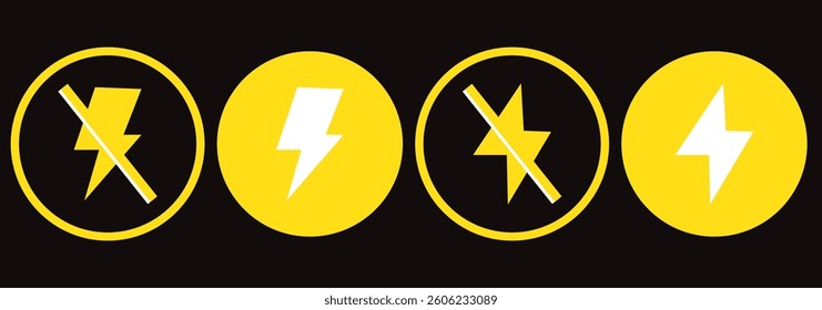 Flash thunder power icon, flash lightning bolt icon with thunder bolt - Electric power icon symbol - Power energy icon sign in filled, thin, line, outline and stroke style for apps and website