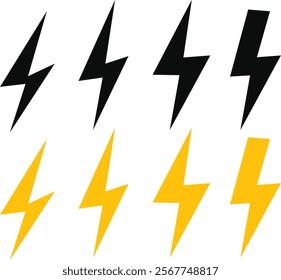 flash thunder power icon set. Flash lightning bolt symbol. Energy power sign