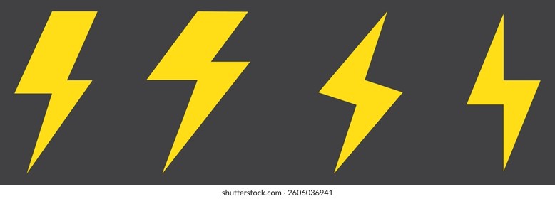 Flash thunder power icon set, flash lightning bolt icon with thunder bolt - Electric power icon symbol on Transparent Background. Lightning icon set. Line and glyph flash sign. Outline thunder EPS 10.