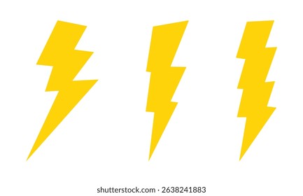 Flash thunder power icon set, flash lightning bolt icon with thunder bolt. Different flash icon symbol set.