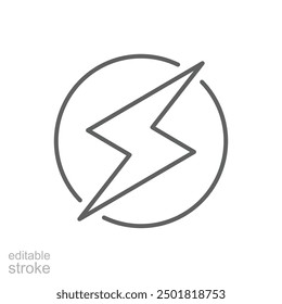 Flash thunder power icon. Simple outline style. Lightning in a circle, bolt, power, thunderbolt, electric, energy, technology concept. Thin line symbol. Vector illustration isolated. Editable stroke.