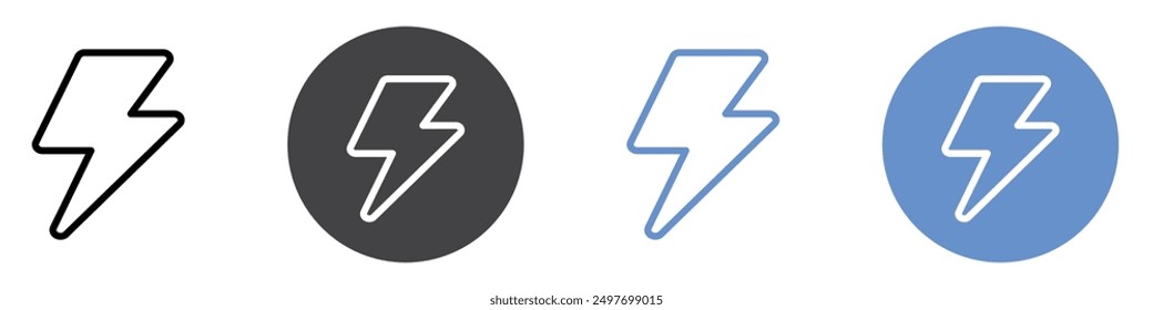 flash thunder power icon Symbol collection thin outline set