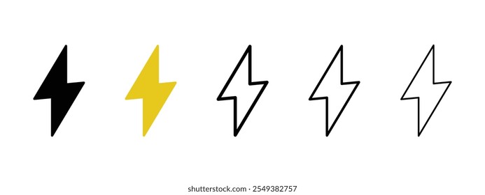 Conjunto de iconos de vector de energía de trueno flash