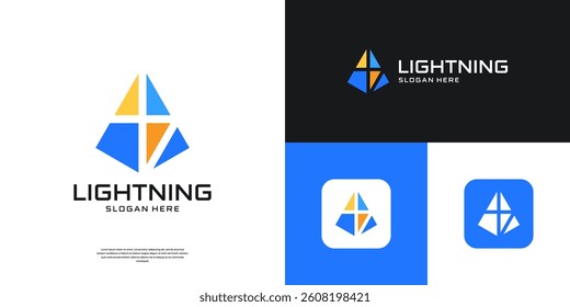Flash thunderbolt energy logo design. Abstract shape lightning, power and battery.