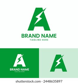 Flash Thunderbolt Energy Power Logo en la letra A. Batería eléctrica de velocidad rápida Icono de concepto de logotipo.