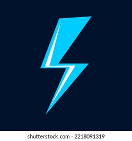 Icono de flash, perno. Rayo azul de caricatura. Llamada de lluvia vectorial, señal de trueno o carga. Chispa mágica en el cielo, símbolo de pronóstico del tiempo de lluvia
