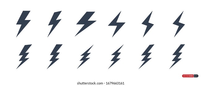 Flash Thunderbolt Icons Set isolated on white background. Lightning Vector Design Template Element. Usable for Electricity Logos