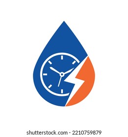 Flash time drop shape concept vector logo design. Thunder time logo icon vector.	
