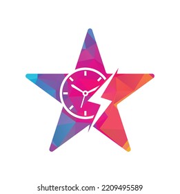 Flash time star shape concept vector logo design. Thunder time logo icon vector.