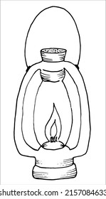 Flash. A tourist's flashlight. Black and white vector doodle illustration, hand-drawn. Isolated object on a white background. Clipart, template, sketch.
