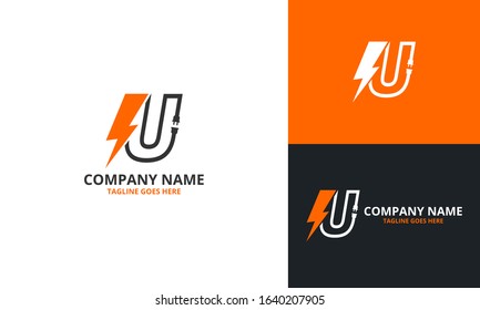 Flash U Letter Logo Icon Template. Illustration vector graphic. Design concept Electrical Bolt With Initial U Letter Logo Design. Perfect for corporate, technology, initial , community and more techno