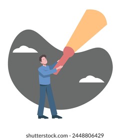 flash upwards. looking for ideas and thoughts. business opportunities. observation. analyze information. suitable for business themes. flat vector illustration.