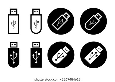 Icono de vector de la unidad USB Flash. Conjunto de disco de bloqueo para la memoria de almacenamiento.