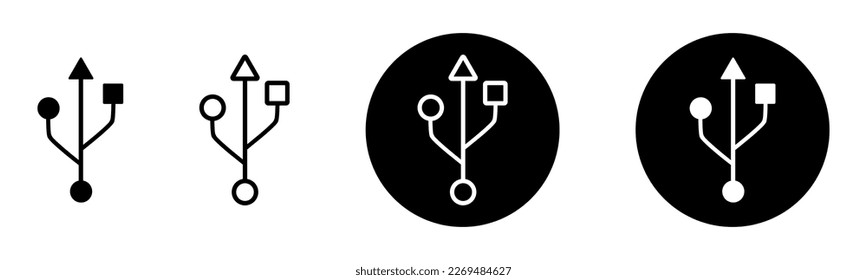 Icono de vector de la unidad USB Flash. Conjunto de disco de bloqueo para la memoria de almacenamiento.