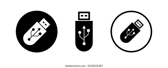 Icono de vector de la unidad USB Flash. Conjunto de disco de bloqueo para la memoria de almacenamiento.