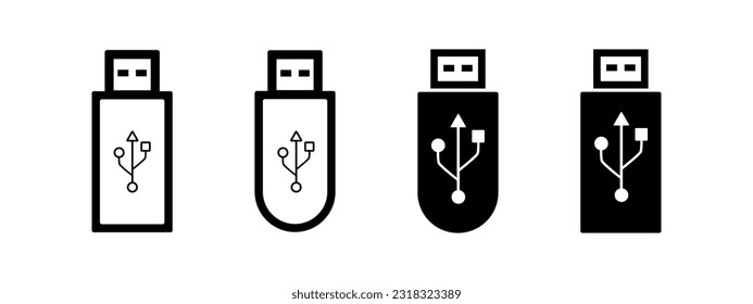 Icono de vector de la unidad USB Flash. Conjunto de disco de bloqueo para la memoria de almacenamiento.