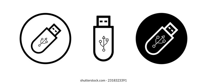 Icono de vector de la unidad USB Flash. Conjunto de disco de bloqueo para la memoria de almacenamiento.