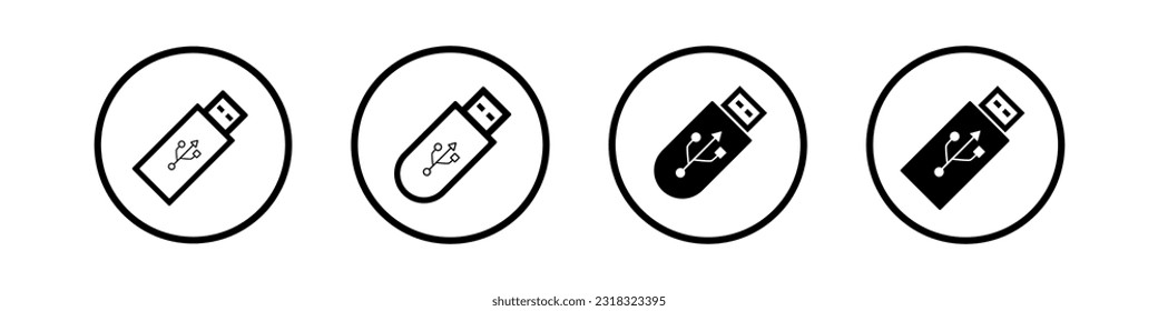 Icono de vector de la unidad USB Flash. Conjunto de disco de bloqueo para la memoria de almacenamiento.