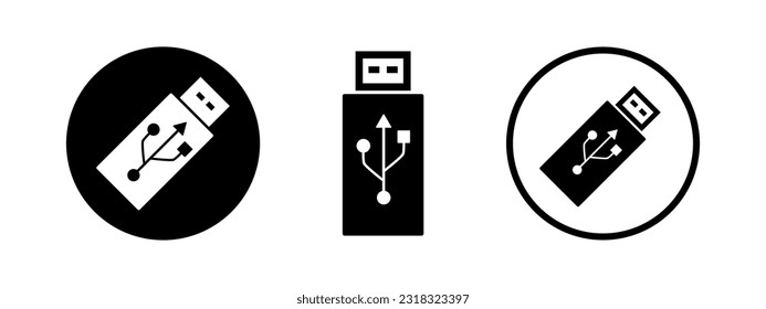 Icono de vector de la unidad USB Flash. Conjunto de disco de bloqueo para la memoria de almacenamiento.