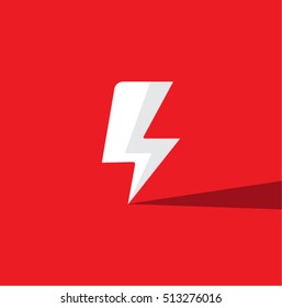 Flash vector Icon. Flat Superhero Symbol. Power icon on Red