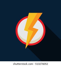 Flash vector Icon. Flat Superhero Symbol. Power icon on Blue with Ellipse 
