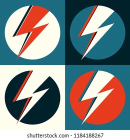 Flash vector. Lightning pop art illustration. Flat flash in circle for logo, poster, postcard, clothing print, flyer. Retro sign with isolated thunderbolt in pop art style. Red, blue and white logo.