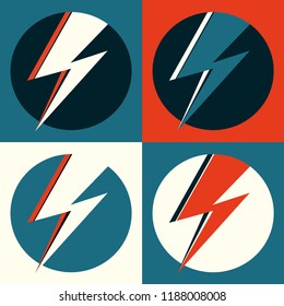 Flash vector. Lightning pop art illustration. Flat flash in circle for logo, poster, postcard, clothing print, flyer. Retro sign with isolated thunderbolt in pop art style. Red, blue and white logo.