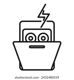 Vector de contorno de icono de lavavajillas de trabajo Flash. Trabajador arreglando. Máquina de la habitación rota