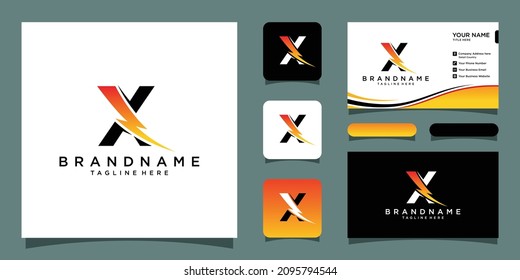 logotipo de letra Flash X, vector de logotipo de perno eléctrico con plantilla de diseño de tarjeta de visita