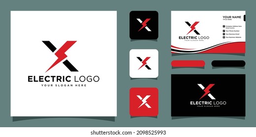 Flash X letter logo, electric bolt logo vector with business card design template