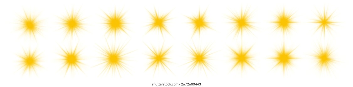 Flash of yellow flare and firework bursts creates twinkle background with abstract symbols and decorative celebration